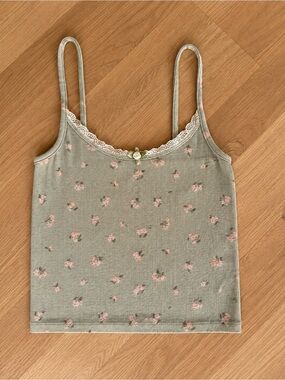 Cotton On Floral Lace Trim Ribbed Cami Tank Top XS